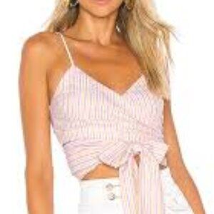 Lovers + Friends Loren Top Twist Tie Crop Small Pink Stripe Strawberry Lemonade